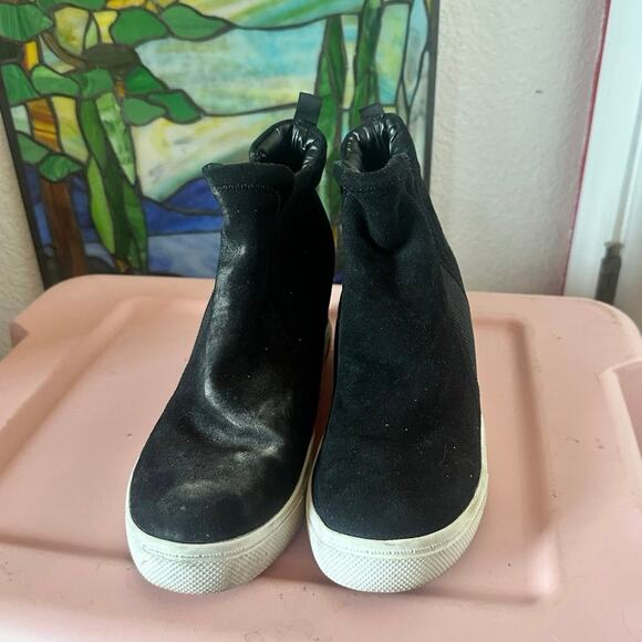 steve madden black white sneaker wedges heels shoes - Picture 2 of 4